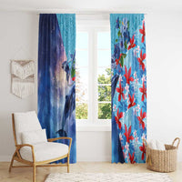 Hawaii Aloha Whales Window Curtain Hibiscus and Whales with Polynesian Pattern - Polynesian Pride