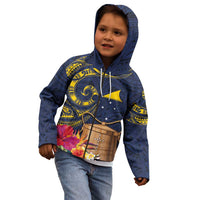 Tokelau Tokehega Day Kid Hoodie Coat of Arms with Polynesian Tattoo and Hibiscus