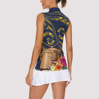 Tokelau Tokehega Day Women Sleeveless Polo Shirt Coat of Arms with Polynesian Tattoo and Hibiscus