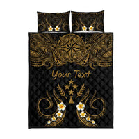 Personalised Kosrae Liberation Day Quilt Bed Set Polynesian Tattoo and Plumeria Gold Color