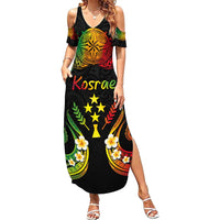 Personalised Kosrae Liberation Day Family Matching Summer Maxi Dress and Hawaiian Shirt Polynesian Tattoo and Plumeria Reggae Color