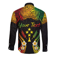 Personalised Kosrae Liberation Day Long Sleeve Button Shirt Polynesian Tattoo and Plumeria Reggae Color