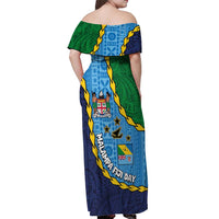 Malampa Fiji Day Off Shoulder Maxi Dress National Symbols with Tapa Tribal and Polynesian Tattoo