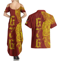 Tonga 676 Ngatu Tribal Tattoo Couples Matching Summer Maxi Dress and Hawaiian Shirt LT03 - Polynesian Pride