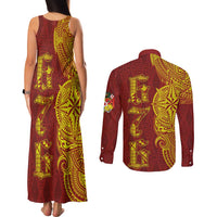 Tonga 676 Ngatu Tribal Tattoo Couples Matching Tank Maxi Dress and Long Sleeve Button Shirt LT03 - Polynesian Pride