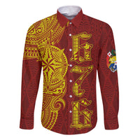 Tonga 676 Ngatu Tribal Tattoo Family Matching Off The Shoulder Long Sleeve Dress and Hawaiian Shirt LT03 Dad's Shirt - Long Sleeve Red - Polynesian Pride