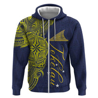 Personalised Tokelau Classic Ngatu Motifs Hoodie LT03 Zip Hoodie Blue - Polynesian Pride