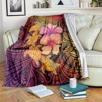 Hawaiian Hibiscus Turtle Tribal Polynesian Pattern Blanket Colorful Color LT03 Red - Polynesian Pride