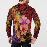 Hawaiian Hibiscus Turtle Tribal Polynesian Pattern Button Sweatshirt Colorful Color LT03 - Polynesian Pride
