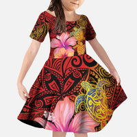 Hawaiian Hibiscus Turtle Tribal Polynesian Pattern Family Matching Off Shoulder Maxi Dress and Hawaiian Shirt Colorful Color