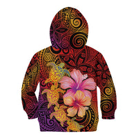 Hawaiian Hibiscus Turtle Tribal Polynesian Pattern Kid Hoodie Colorful Color