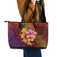 Hawaiian Hibiscus Turtle Tribal Polynesian Pattern Leather Tote Bag Colorful Color LT03 - Polynesian Pride