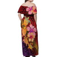 Hawaiian Hibiscus Turtle Tribal Polynesian Pattern Off Shoulder Maxi Dress Colorful Color LT03 - Polynesian Pride