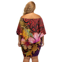 Hawaiian Hibiscus Turtle Tribal Polynesian Pattern Off Shoulder Short Dress Colorful Color LT03 - Polynesian Pride