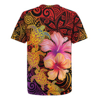Hawaiian Hibiscus Turtle Tribal Polynesian Pattern Rugby Jersey Colorful Color