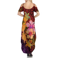 Hawaiian Hibiscus Turtle Tribal Polynesian Pattern Summer Maxi Dress Colorful Color LT03 - Polynesian Pride