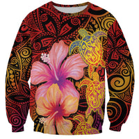 Hawaiian Hibiscus Turtle Tribal Polynesian Pattern Sweatshirt Colorful Color LT03 Unisex Red - Polynesian Pride