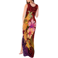 Hawaiian Hibiscus Turtle Tribal Polynesian Pattern Tank Maxi Dress Colorful Color