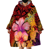 Hawaiian Hibiscus Turtle Tribal Polynesian Pattern Wearable Blanket Hoodie Colorful Color LT03 - Polynesian Pride