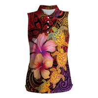 Hawaiian Hibiscus Turtle Tribal Polynesian Pattern Women Sleeveless Polo Shirt Colorful Color