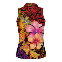 Hawaiian Hibiscus Turtle Tribal Polynesian Pattern Women Sleeveless Polo Shirt Colorful Color