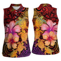 Hawaiian Hibiscus Turtle Tribal Polynesian Pattern Women Sleeveless Polo Shirt Colorful Color