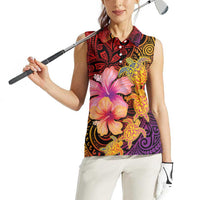 Hawaiian Hibiscus Turtle Tribal Polynesian Pattern Women Sleeveless Polo Shirt Colorful Color