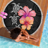 Hawaiian Hibiscus Turtle Tribal Polynesian Pattern Beach Blanket Black Color LT03 - Polynesian Pride