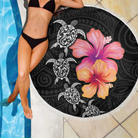 Hawaiian Hibiscus Turtle Tribal Polynesian Pattern Beach Blanket Black Color LT03 - Polynesian Pride