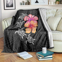 Hawaiian Hibiscus Turtle Tribal Polynesian Pattern Blanket Black Color LT03 Black - Polynesian Pride