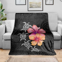 Hawaiian Hibiscus Turtle Tribal Polynesian Pattern Blanket Black Color LT03 - Polynesian Pride