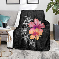 Hawaiian Hibiscus Turtle Tribal Polynesian Pattern Blanket Black Color LT03 - Polynesian Pride