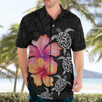 Hawaiian Hibiscus Turtle Tribal Polynesian Pattern Hawaiian Shirt Black Color LT03 - Polynesian Pride