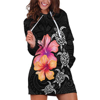 Hawaiian Hibiscus Turtle Tribal Polynesian Pattern Hoodie Dress Black Color LT03 Black - Polynesian Pride
