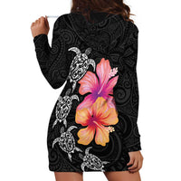 Hawaiian Hibiscus Turtle Tribal Polynesian Pattern Hoodie Dress Black Color LT03 - Polynesian Pride