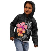 Hawaiian Hibiscus Turtle Tribal Polynesian Pattern Kid Hoodie Black Color