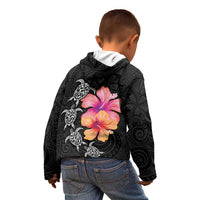Hawaiian Hibiscus Turtle Tribal Polynesian Pattern Kid Hoodie Black Color