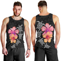 Hawaiian Hibiscus Turtle Tribal Polynesian Pattern Men Tank Top Black Color LT03 - Polynesian Pride