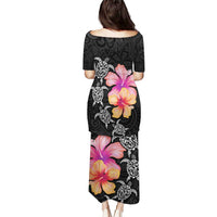 Hawaiian Hibiscus Turtle Tribal Polynesian Pattern Puletasi Black Color LT03 - Polynesian Pride