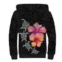 Hawaiian Hibiscus Turtle Tribal Polynesian Pattern Sherpa Hoodie Black Color LT03 - Polynesian Pride