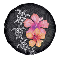 Hawaiian Hibiscus Turtle Tribal Polynesian Pattern Spare Tire Cover Black Color LT03 - Polynesian Pride