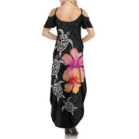Hawaiian Hibiscus Turtle Tribal Polynesian Pattern Summer Maxi Dress Black Color LT03 - Polynesian Pride