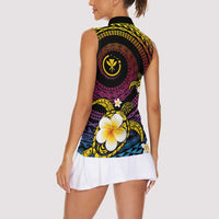Hawaiian Plumeria Turtle Tribal Spiral Polynesian Tattoo Women Sleeveless Polo Shirt Fanciful Color