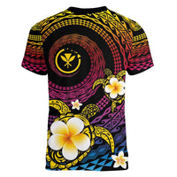 Hawaiian Plumeria Turtle Tribal Spiral Polynesian Tattoo Women V-Neck T-Shirt Fanciful Color