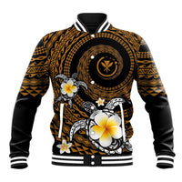 Hawaiian Plumeria Turtle Tribal Spiral Polynesian Tattoo Baseball Jacket Gold Color LT03 Unisex Gold - Polynesian Pride