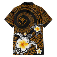 Hawaiian Plumeria Turtle Tribal Spiral Polynesian Tattoo Family Matching Off The Shoulder Long Sleeve Dress and Hawaiian Shirt Gold Color
