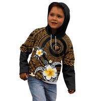Hawaiian Plumeria Turtle Tribal Spiral Polynesian Tattoo Kid Hoodie Gold Color