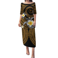 Hawaiian Plumeria Turtle Tribal Spiral Polynesian Tattoo Puletasi Gold Color LT03 Long Dress Gold - Polynesian Pride