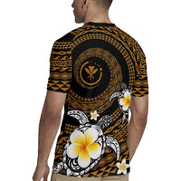 Hawaiian Plumeria Turtle Tribal Spiral Polynesian Tattoo Rugby Jersey Gold Color LT03 - Polynesian Pride