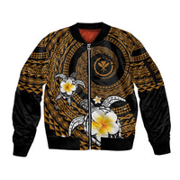 Hawaiian Plumeria Turtle Tribal Spiral Polynesian Tattoo Sleeve Zip Bomber Jacket Gold Color
